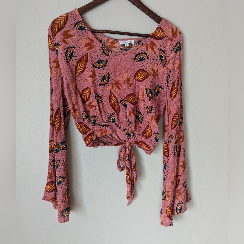 Patrons of Peace Bell Sleeve Crop Top Womens Size S Kawaii Western Boho Hippie